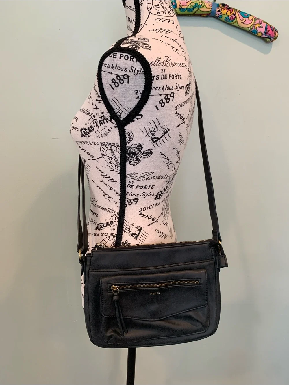 Relic by Fossil Charcoal Medium Faux Leather Multipocket Crossbody Shoulder Bag